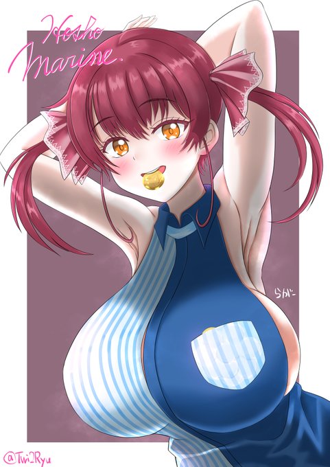 「どっちのチョコが欲しいのかナ?君たち～。」
店員船長すこです。 
#マリンのお宝  #バレンタインデー #バレンタインイラスト 