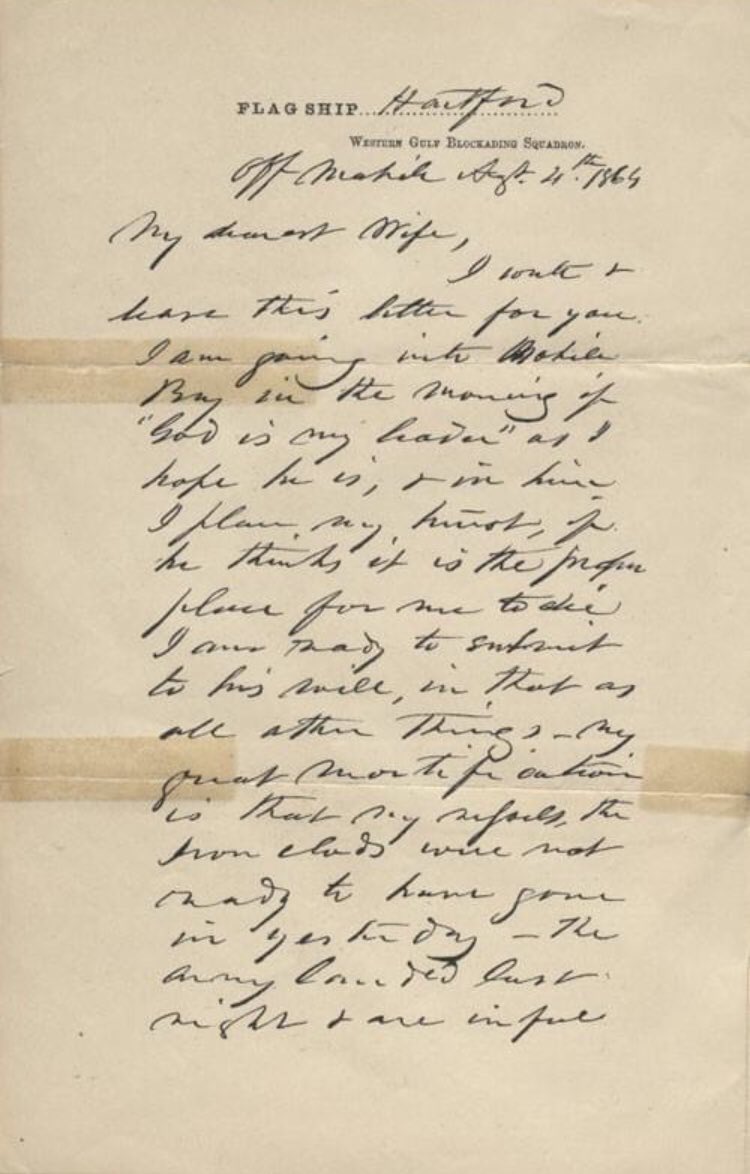 NtlMuseumUSNavy's tweet photo. Admiral David Glasgow Farragut, who famously called from his flagship to โDamn the torpedoes!...Full Speed Ahead!โ during the American Civil War, wrote a loving letter to his wife on 04 August 1864 while on board USS Hartford.
#ValentinesDay #Love #Duty #LetterHome #NMUSN https://t.co/mBX24bMZ1l