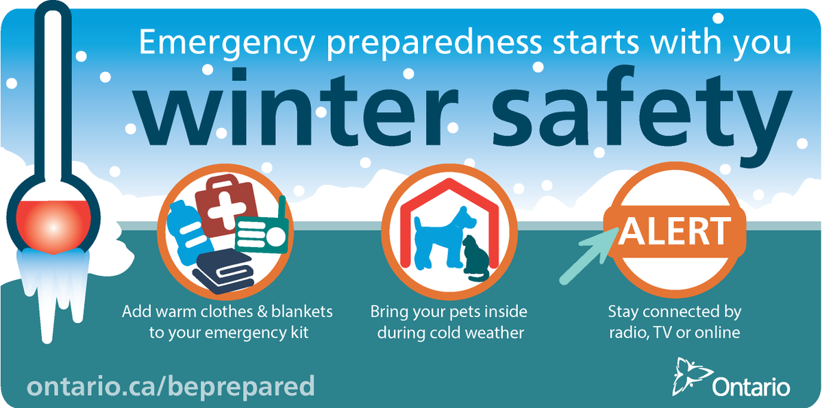 A snowy week is forecast for Elgin County. It's a good time to fuel up your vehicle, check your vehicle emergency kit, and make sure you have the supplies on hand at home in case travel becomes dangerous. Monitor the weather forecast and be prepared. #BeWeatherAware #onstorm