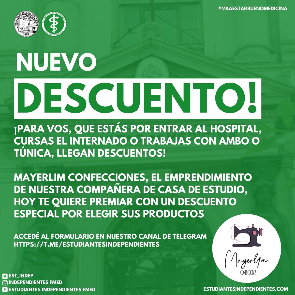 TENEMOS NOTICIAS ‼️
Independientes ➕ @mayerlimconfecciones 

¡Para vos que estás por entrar al hospital, cursas el internado o trabajas con ambo o túnica, llegan descuentos! 💥🤯
