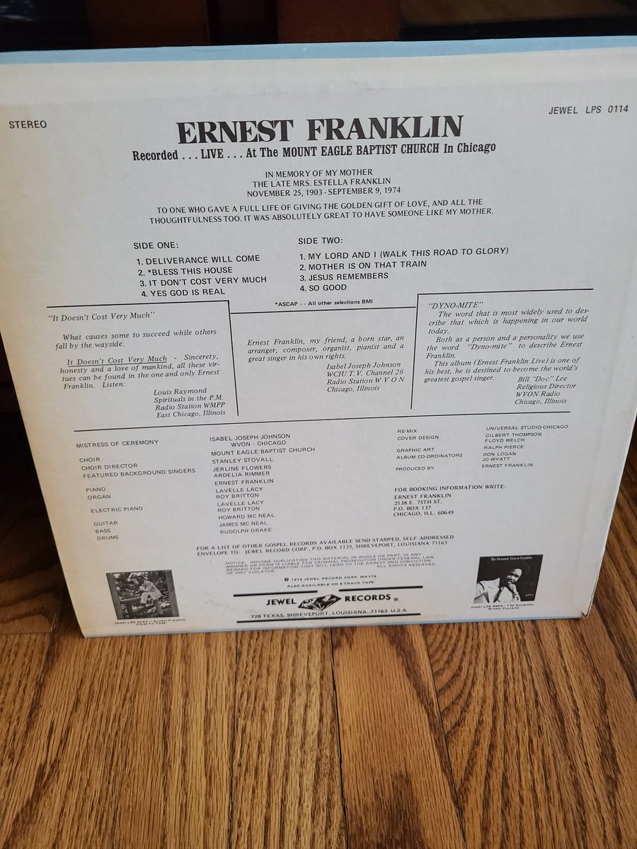 "Both as a person and a personality we use the word 'Dyno-mite' to describe Ernest Franklin," said Bill "Doc" Lee of  @WVON1690.