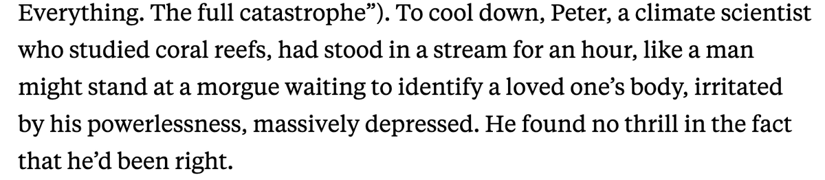 This is gorgeous writing, and true. It was an emotional moment. But with the caveat that "massively depressed" has nothing to do with clinical depression. It was just a really shitty moment for me and connected, bodily, to my climate angst.