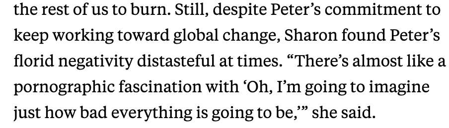 Sharon was actually talking specifically about Roy Scranton here, the author of the book "We're Doomed, Now What," so this is out of context.