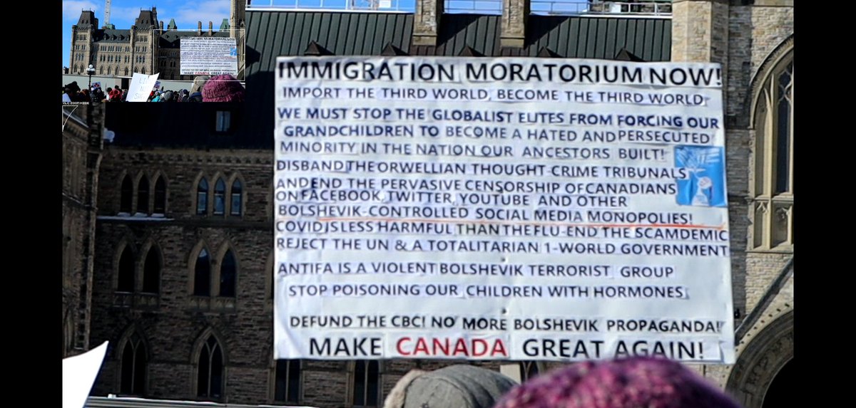 Here's one double-sided sign from the crowd. Apologies that the more racist side is out of focus.FAQ:Q: Is that a Nazi Iron Cross on the top right of that sign about "genocidal anti-white hate"?A: Why yes, yes it is. /14