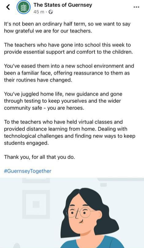 On the eve of a new week back to "Distance Learning" school, recognising your huge effort &amp; commitment during Lockdown#2! You're amazing &amp; I'm so proud to be working with such dedicated professionals. A heartfelt thank you for all that you do 🧡#amazingGuernseyteachers