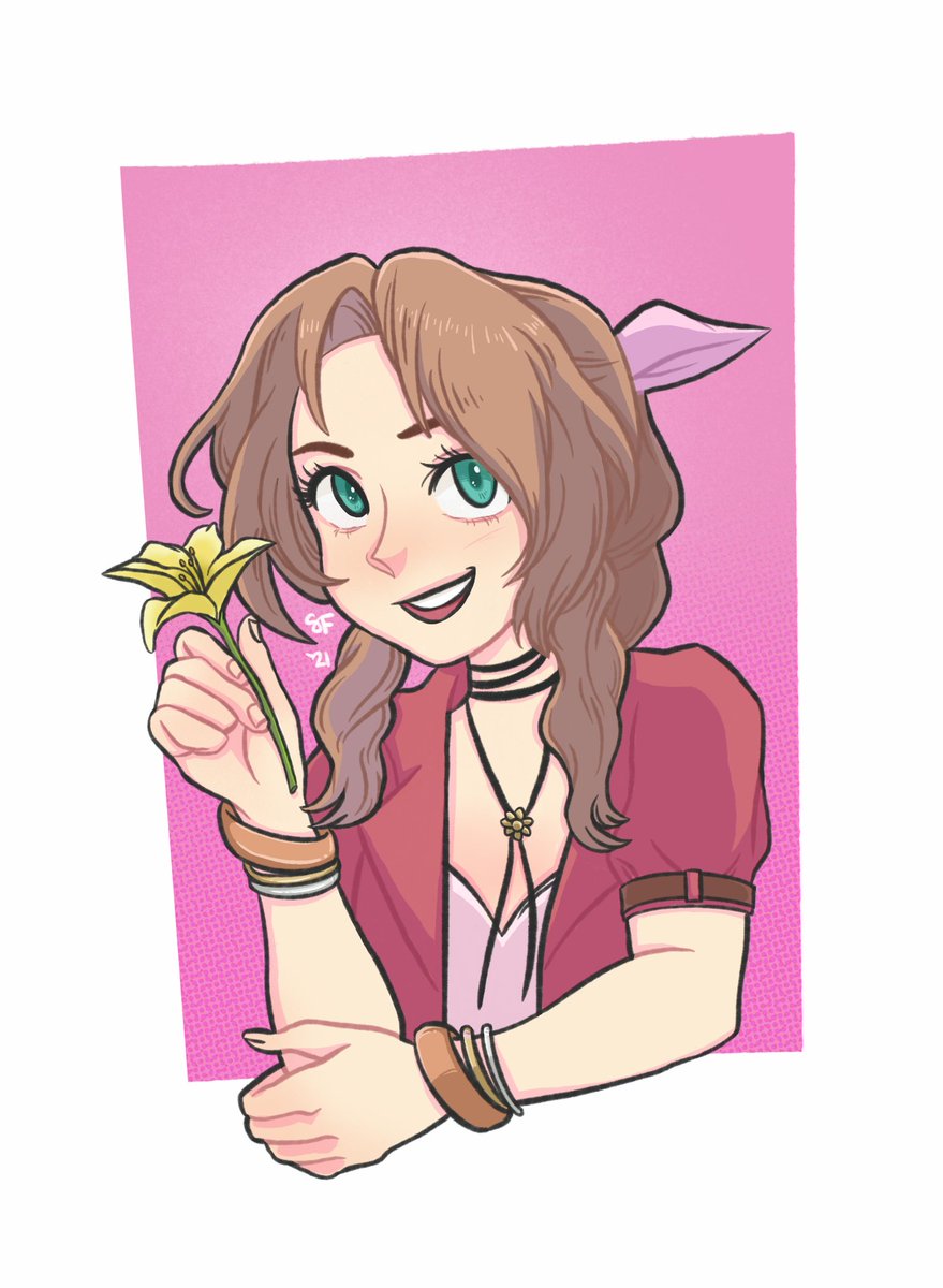 Sushifunkart's tweet photo. apparently it was aerith's birthday recently! #AerithGainsborough #AerithWeek2021 #FF7Remake https://t.co/BmTjxiiOdi