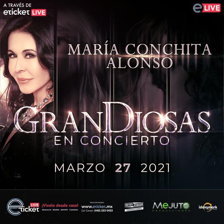 Med10sGh's tweet photo. Este 27 de marzo,  ‘GranDiosas’, vuelve a presentarse vía streaming a través de la plataforma Eticket. 
Maria Conchita Alonso @MariaConchita_A en #grandiosas   Felicidades @hugomejuto @vickylopeztv https://t.co/x9Fe0DNech