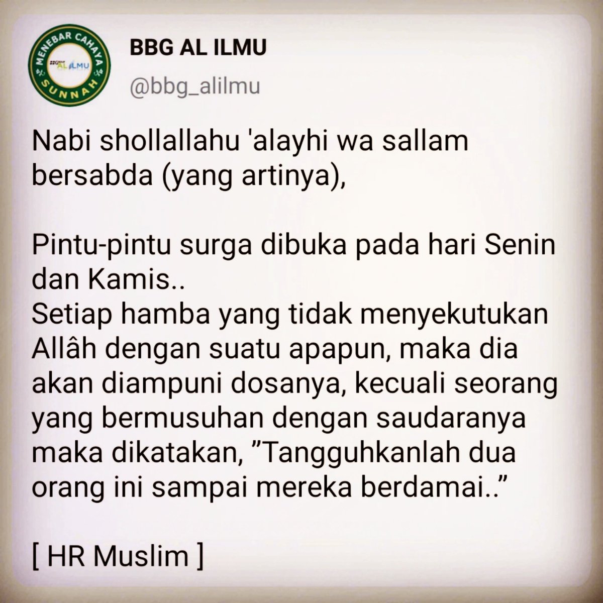 bbg_alilmu's tweet photo. bila ada yang sedang bertengkar dengan saudaranya sesama muslim, cepet baikan hari ini dan jangan dilanjutkan lagi pertengkarannya..

minta maaf bila kita yang salah.. atau maafkan bila ia yang berbuat salah dan minta maaf kepada kita..

kenapa demikian..? https://t.co/0m9c5fCW5u