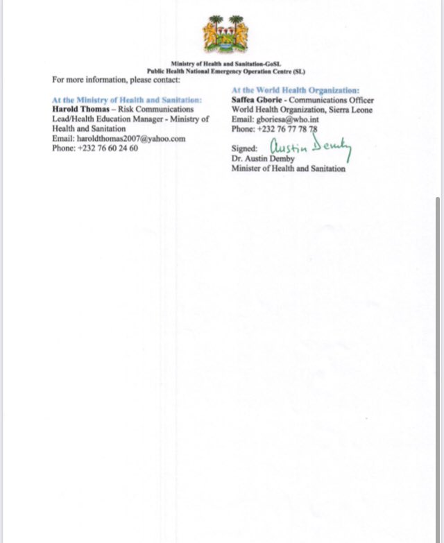 For  #SierraLeone, this means taking immediate action to prevent entry of the  #Ebola virus into the country. The national Health Emergency Response System was activated to level II, focusing on enhanced surveillance, active case finding & robust community engagement.