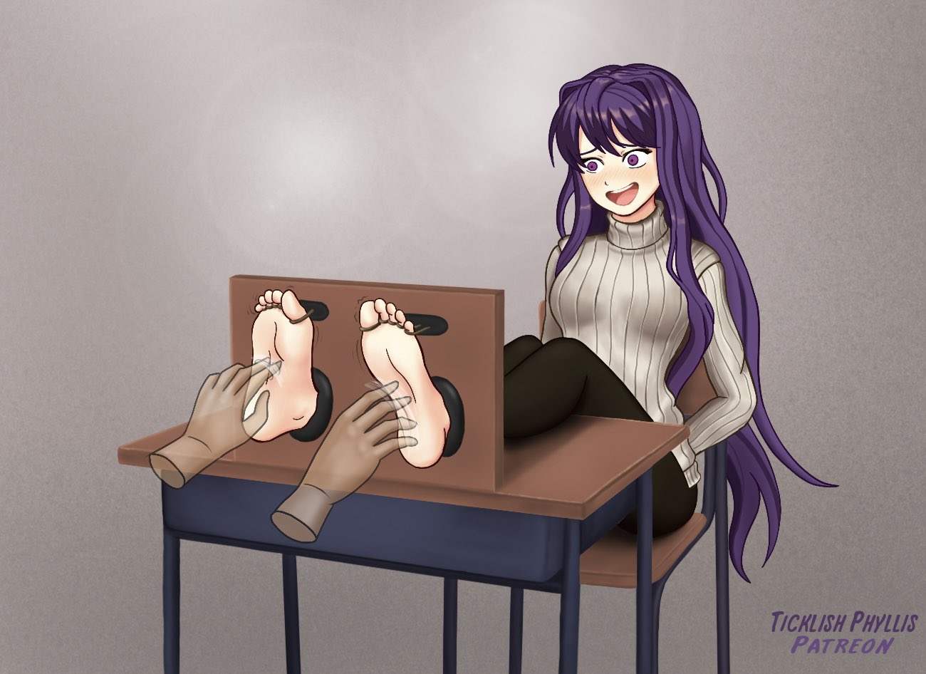 Phyllis on X: Commission - Yuri's feet tickled in stocks. 💜  t.cobEnwekQ26s t.cor34N3fz85t  X