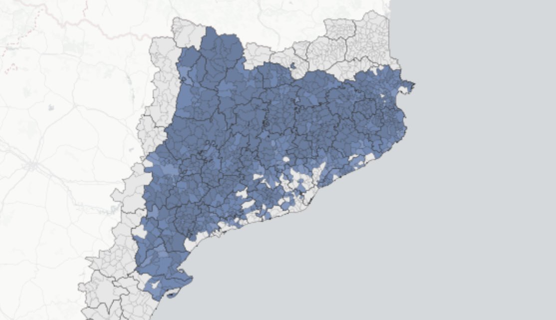 L’independentisme ja ha superat el 50% dels vots i ha guanyat en tots aquests municipis. Catalunya serà independent més d’hora que tard. (Mapa via <a href="/VilaWeb/">VilaWeb</a>.)