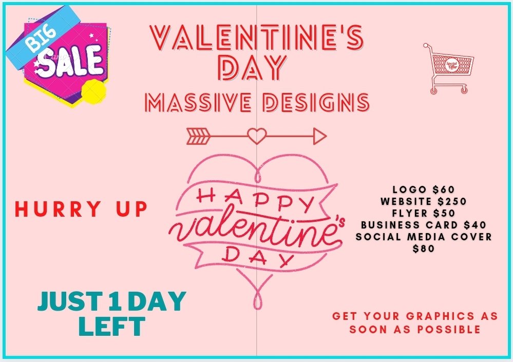 MassiveDesigns1's tweet image. Who needs VALENTINE&apos;S DAY offer ?
Who needs a graphic designer ?