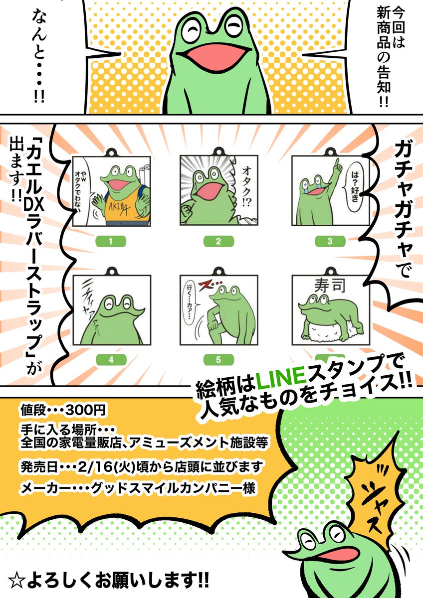 告知‼️
カエルDXのガチャガチャが、
2/16頃から店頭にて発売します‼️ 