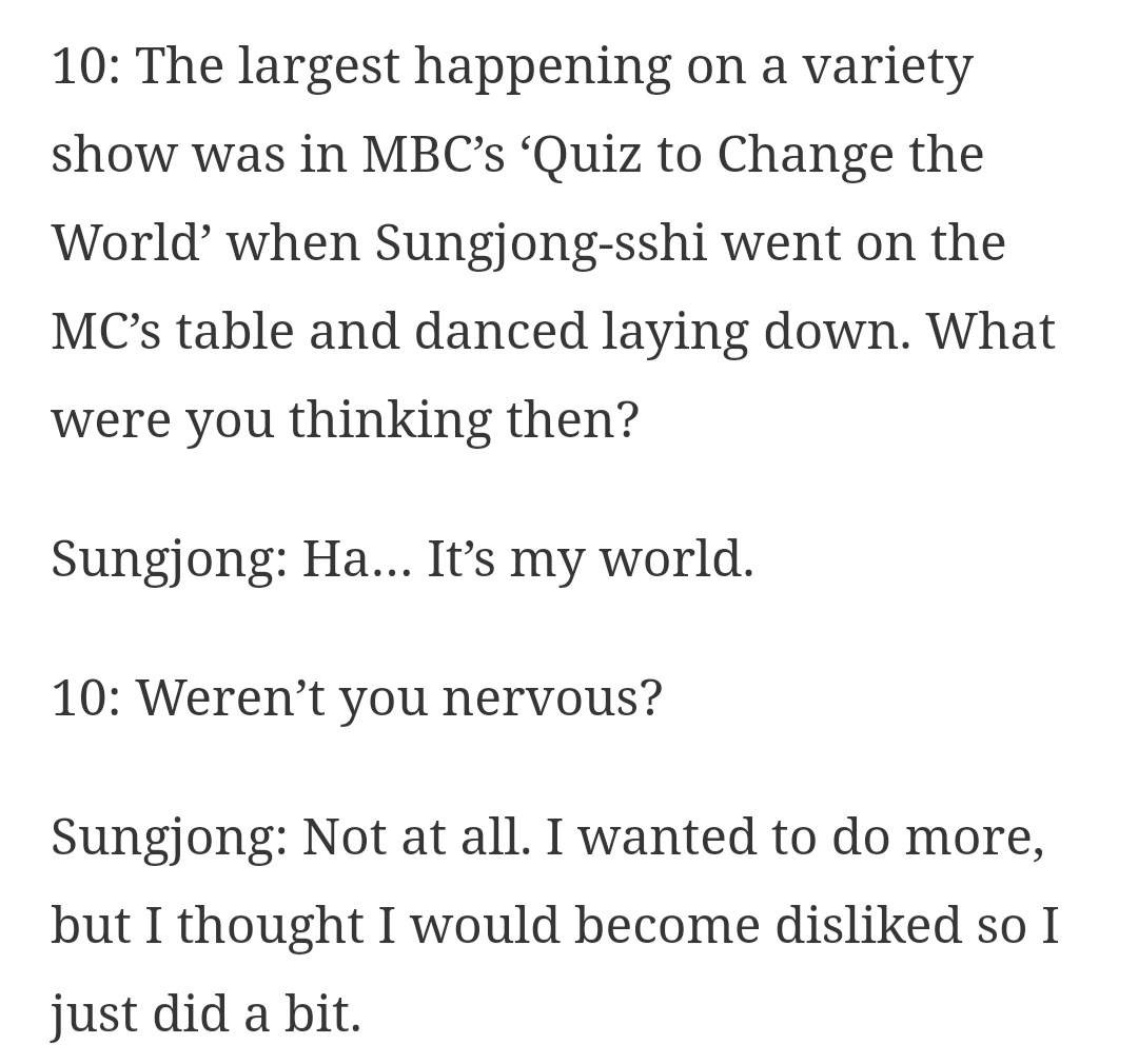 First of all this was ridiculous. He wasn't even allowed to dance in their dorm bc we all know that famous interview where sungyeol says he "caught" sungjong dancing to ggs in the bathroom.SJ himself loved dancing to them, but he was clearly aware why the company made him stop: