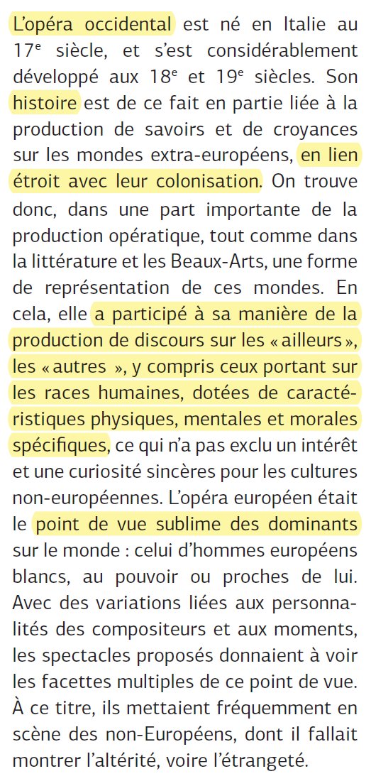 Ce rapport part d'abord d'un regard sur l'histoire de l'opéra et du ballet occidentaux — une histoire inévitablement teintée du racisme de son temps, racisme hérité dans les œuvres, les représentations, et les normes qui se sont installées.(On parlera sélection plus loin. )