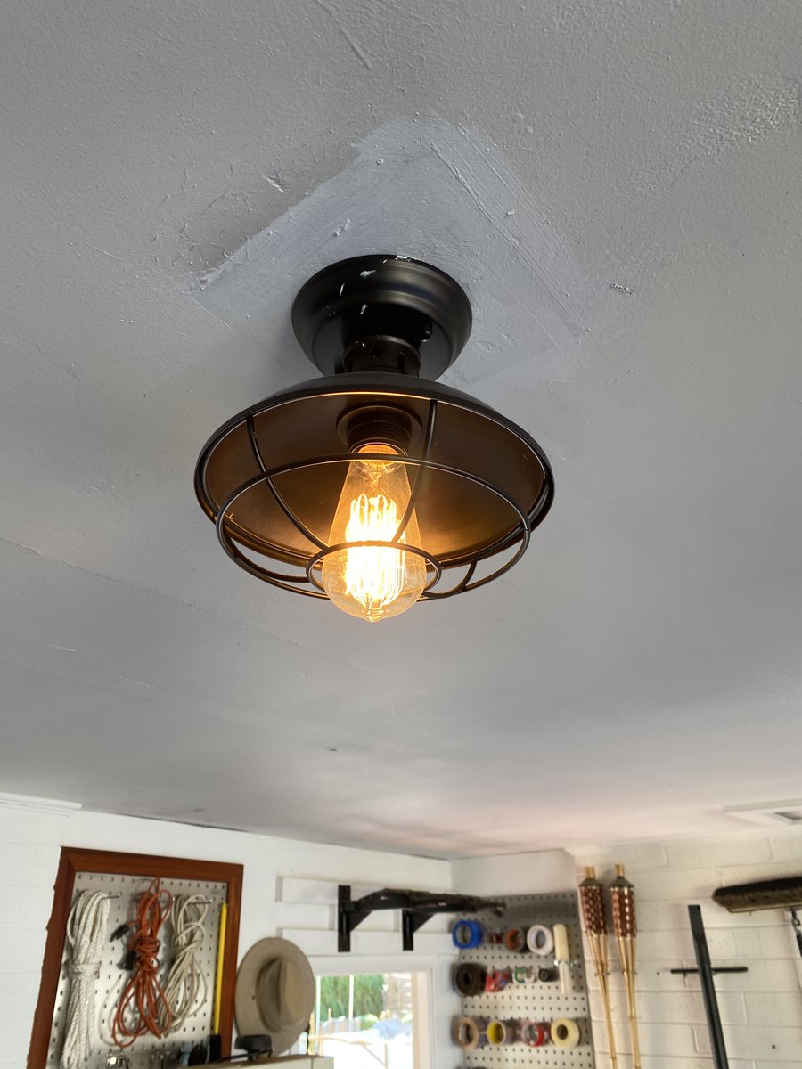 Used to be just a bare bulb in the ceiling. I liked this retro fixture with an Edison bulb.