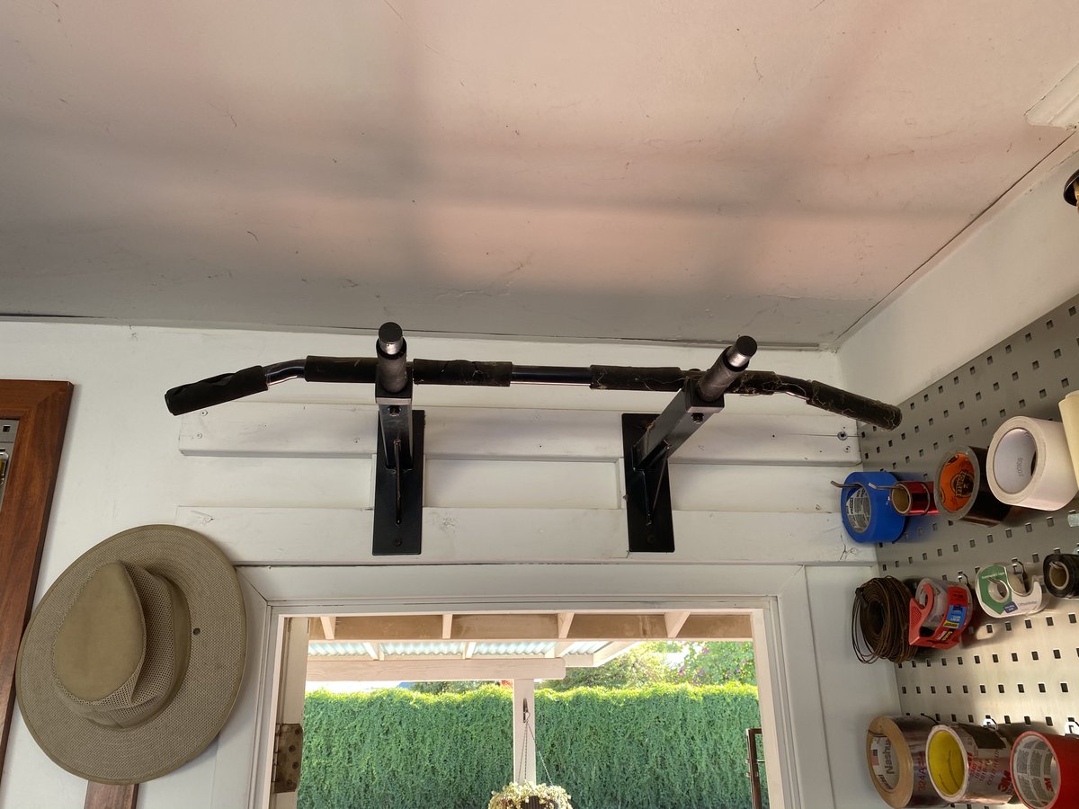 Last detail. I like having this chin-up bar over the back door. Makes it easy to do a few several times a day as you go in and out of the garage. All in all, this garage is finally just where I want it to be. Hope you got an idea or two. Thanks for coming by!