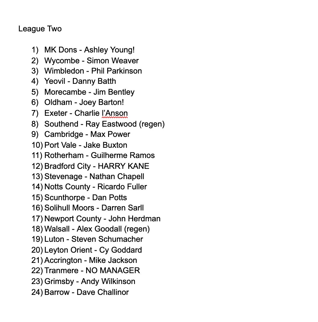 Ashley Young has just won league two as MK Dons manager and Harry Kane is Bradford manager, lmao