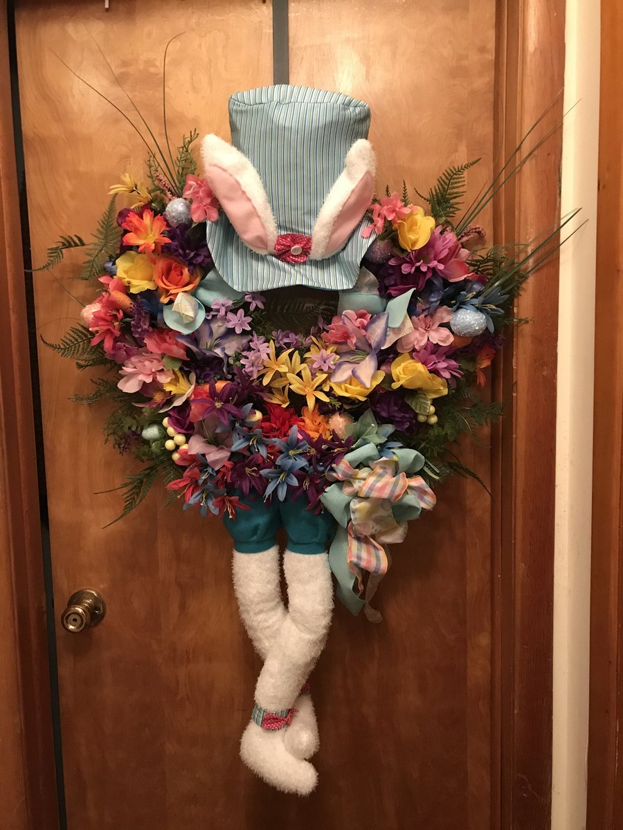 Excited to share the latest addition to my #etsy shop: Easter Mad Hatter Bunny Wreath etsy.me/3qlw96j #easter #circle #easterhomedecor #easterbunnywreath #easterbunny #madhatterwreath #bunnylegswreath #florialwreath #easterflowers
