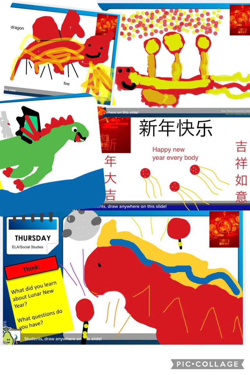 Check out how much our students learned from classmates about #LunarNewYear - they each had a LOT to say about their drawings. <a href="/PearDeck/">Pear Deck Learning</a> is our FAVORITE way to gather our thoughts before speaking and writing! <a href="/NorthsideES/">Northside Elementary</a> <a href="/ell_nes/">NES ELL Team</a> #ELL