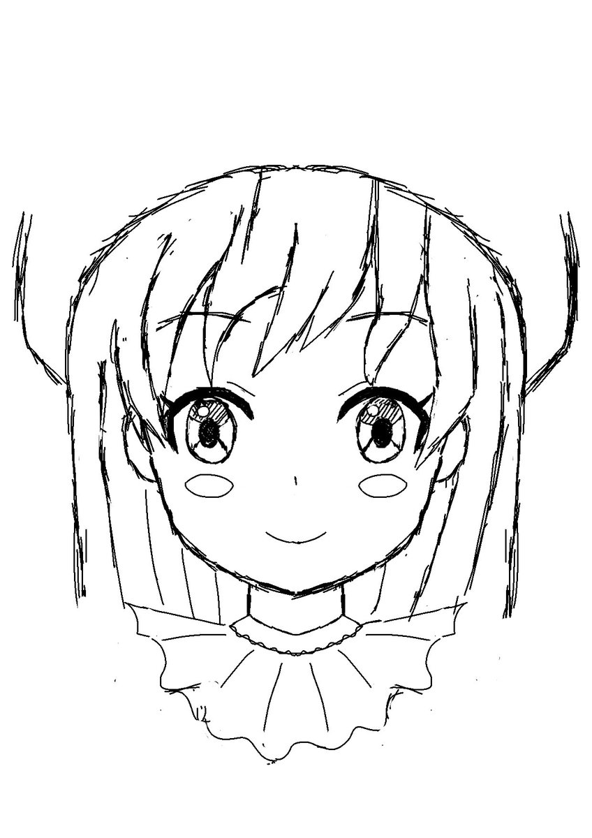 トヘトへ 襟のフリルが微妙で まだまだ途中だけど 顔 だけなら 多少は可愛く見える かもしれない 個人駅にこの輪郭が1番しっくりきます これを描くのに3時間ほどかかっちゃいました イラスト練習