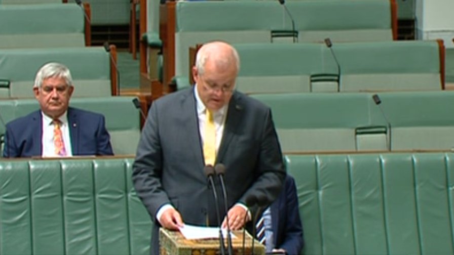 In a sparse government side of the chamber, Ken Wyatt is forced to sit behind Morrison while Morrison READS a statement on the anniversary of the Stolen Generations.
Morrison has little regard for what he is saying so is unable to speak from his heart.

#auspol #StolenGenerations