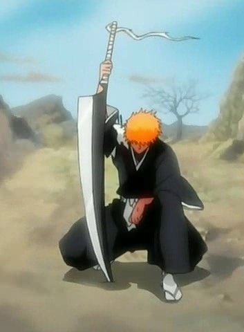 BADASS ANIME SWORDS!!!1. TENSA ZANGETSU (Heaven Chain Slaying Moon), probably the most iconic sword in all anime and used by Ichigo. The sword has taken many many forms, it allows Ichigo flight, speed, strength, releases a huge blast of spiritual pressure amongst many others.