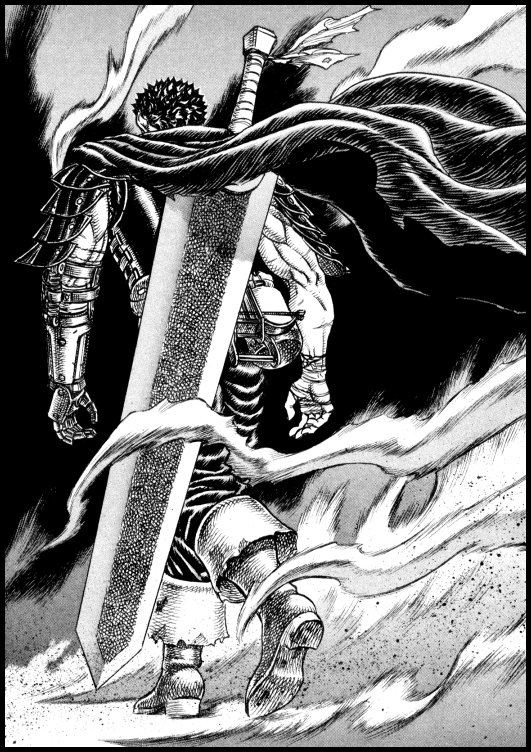 2. DRAGON SLAYER from Beserk. Originally created to kill Dragons but being too long, thick and heavy, nobody could use it, until Guts showed up. This sword will cleave human, horses and demons in one swing, it's been bathed in so much demon blood it can even harm gods