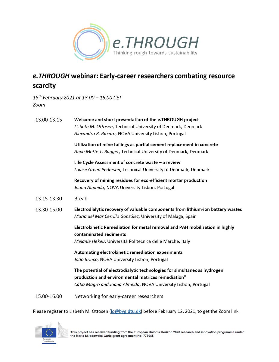 Welcome to join us later today (13.00-15.00 CET) for the <a href="/eTHROUGHproject/">e.THROUGH</a> seminar "Early-career researchers combating resource scarcity". See the interesting program below: