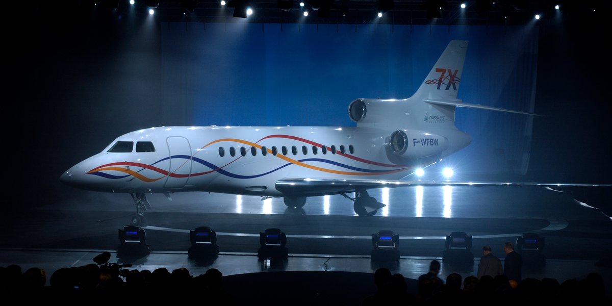 .#OnThisDay in 2005, the first fly-by-wire business jet rolled out. The amazing #Falcon7X.