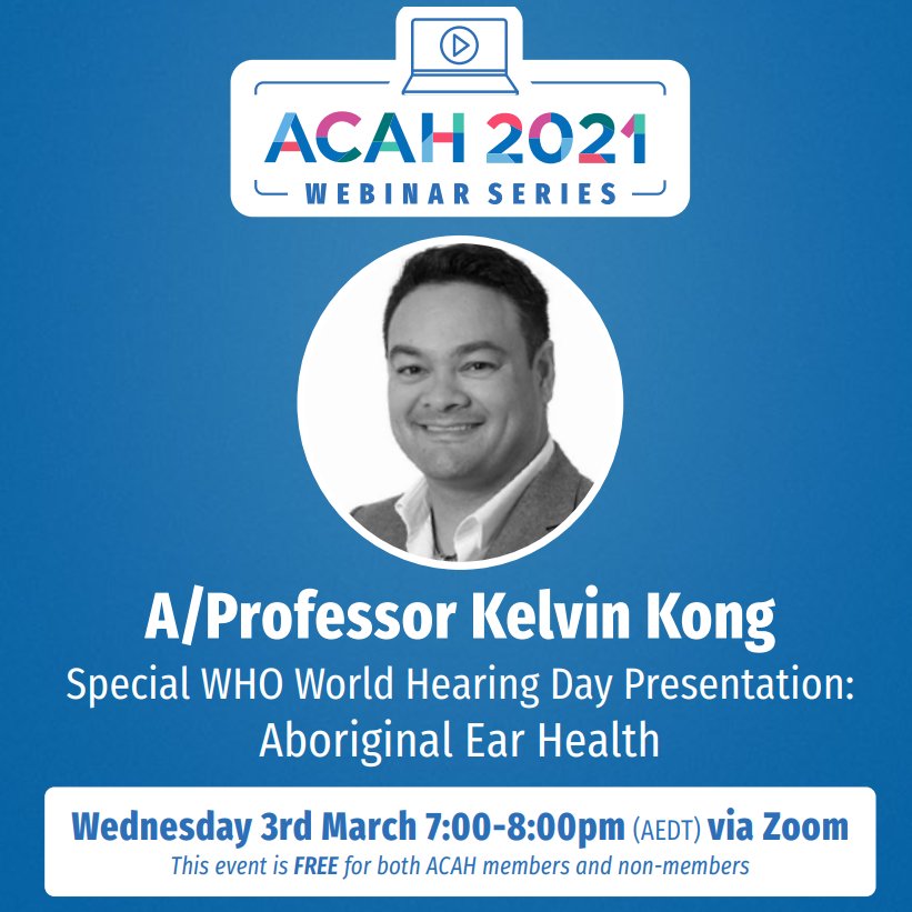 Amanda Leach AM (@cre_ichear) on Twitter photo Wed 3rd Mar 2021 (7-8pm AEDT) World Hearing Day ACAH Webinar with A/Prof Kelvin Kong “Special WHO Hearing Day presentation: Aboriginal ear health” chaired by Hasantha Gunasekera
events.humanitix.com/a-professor-ke…
#earhealthforlife <a href="/KelvinKongENT/">Kelvin Kong AM</a> @HasGunasekera Wed 3rd Mar 2021 (7-8pm AEDT) World Hearing Day ACAH Webinar with A/Prof Kelvin Kong “Special WHO Hearing Day presentation: Aboriginal ear health” chaired by Hasantha Gunasekera
events.humanitix.com/a-professor-ke…
#earhealthforlife <a href="/KelvinKongENT/">Kelvin Kong AM</a> @HasGunasekera