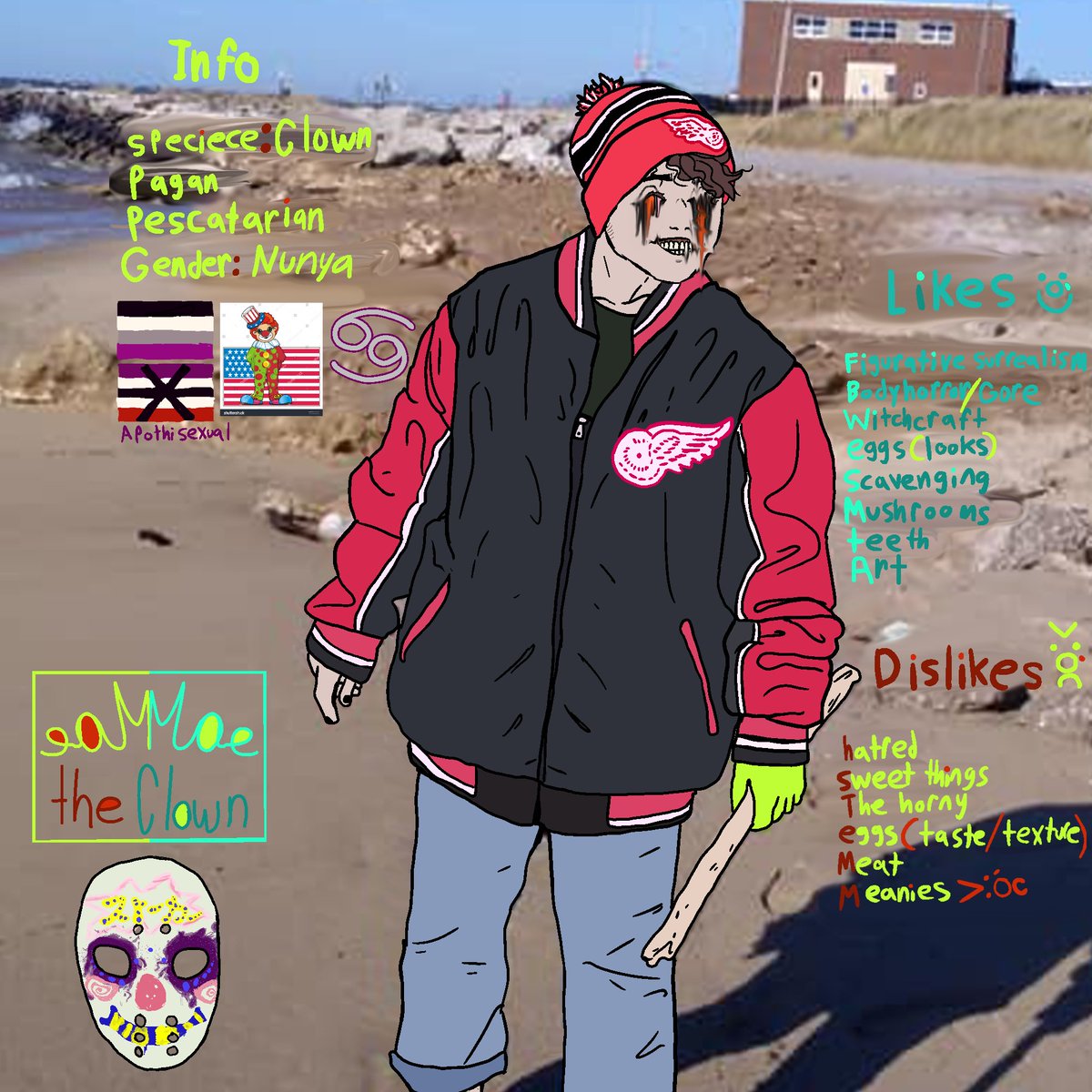 ClownMoe's tweet photo. Meat the Artist
I decided to make a "Meet the artist" because i felt like it :ó)
𝙖𝙡𝙨𝙤, me bad at spelling
.
.
#MeetTheArtist #MeetTheArtist2021 #myart #myartwork #digitalart #weirdcore #apothisexual #artist #meart #selfportrait https://t.co/RUZkz5G7nc