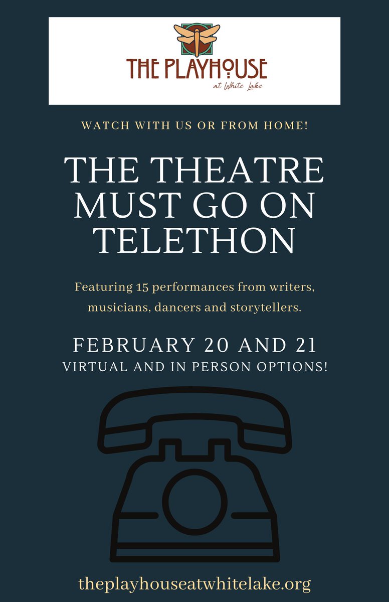 Join The Playhouse of White Lake February 20 & 21 for both in-person (Feb. 20 at 7 p.m.) and virtual (all weekend) streaming options of this hilarious evening of entertainment: The Theatre Must Go On Telethon! #ThisIsMuskegon visitmuskegon.org/event/the-thea…