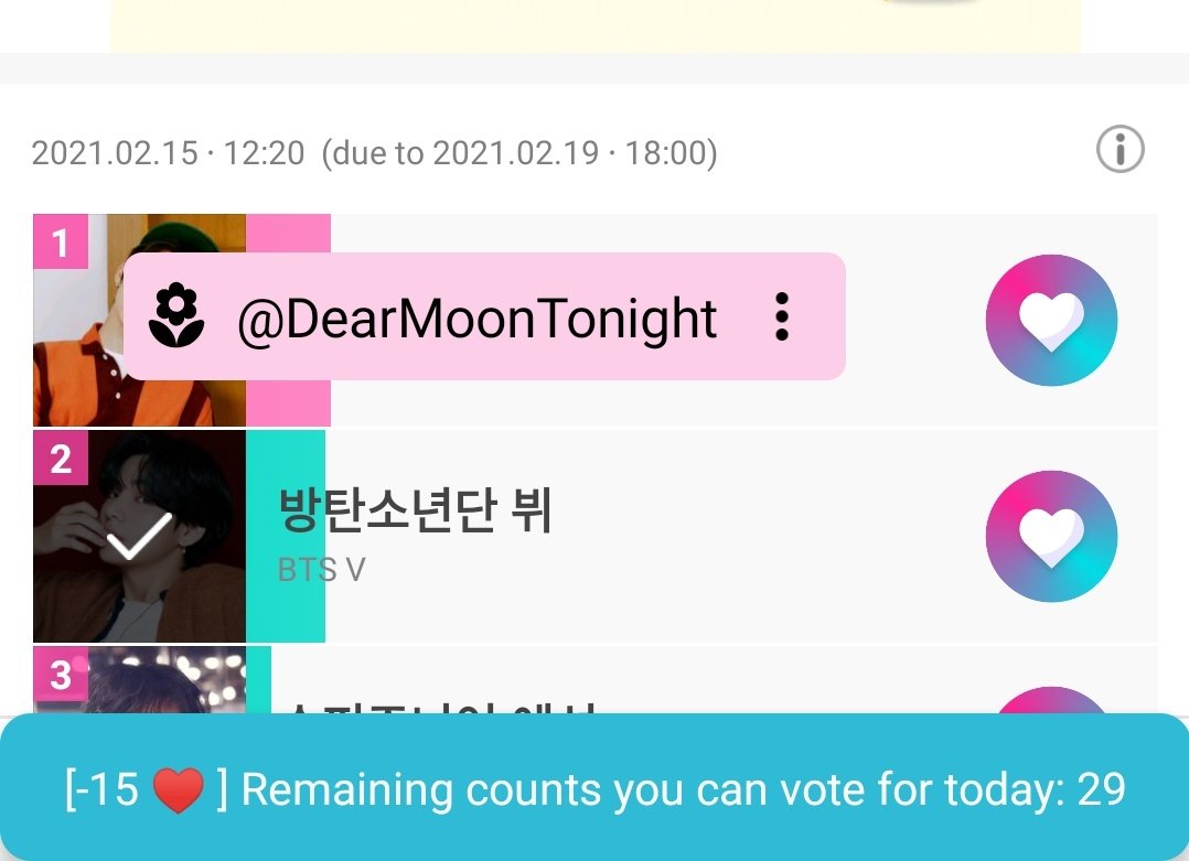 alemoon92's tweet photo. Life Goes On ✨🎶

Army recuerda que #V está nominado para 'The Most Popular Idol in Malasia' en Idol Champ 🗳️
📍 Finaliza el 19/02

Posición Actual #2 ⚠️

VOTING FOR BANGTAN
#HopeNightPartyEC 
@BTS_twt https://t.co/yjdO4DUtVQ