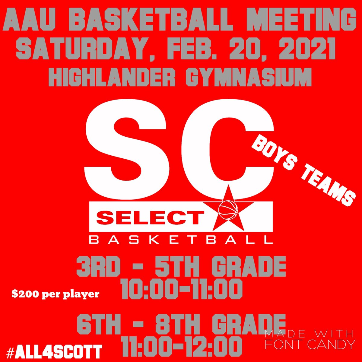 coachjeffersj's tweet photo. SC Select AAU Basketball meeting this Saturday @ Highlander Gymnasium. Weโll answer questions, talk about the upcoming schedule, & get sizes for uniforms #All4Scott #SCSelect @IHVarsity https://t.co/he9UzpwZfV