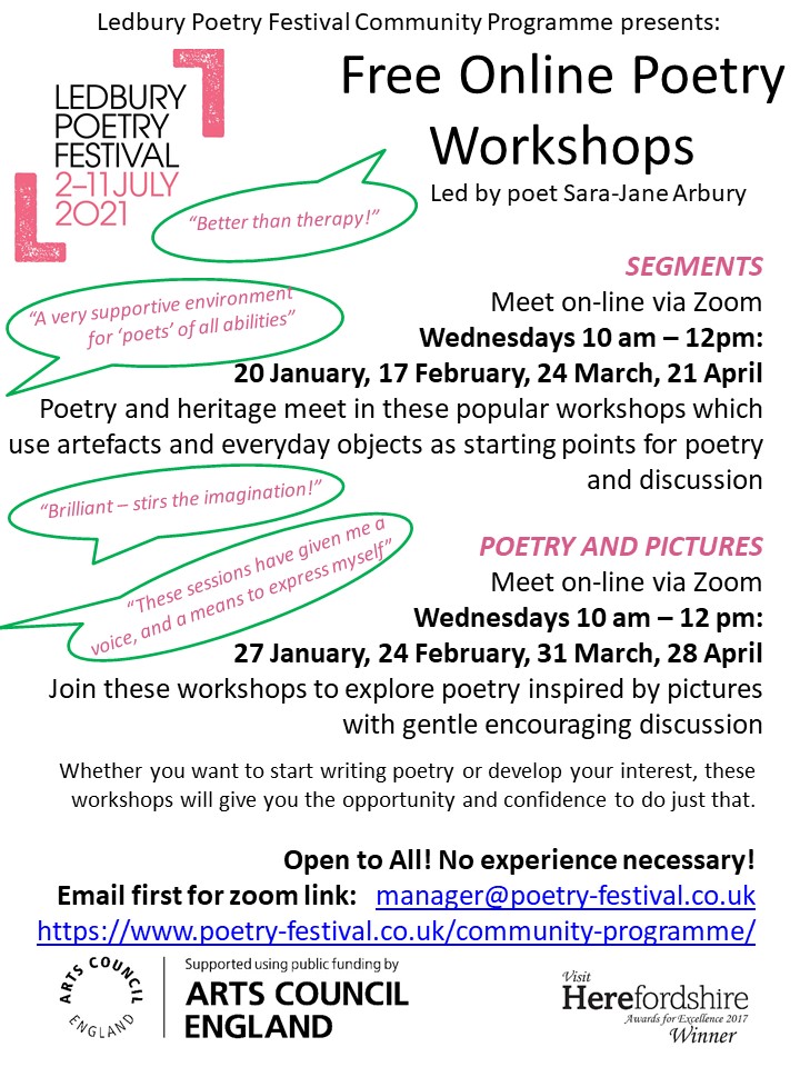 LedburyPoetry's tweet photo. "An oasis in our busy lives – Sara-Jane makes poetry fun and relaxing!" 
Next Segments Community Poetry workshop on Wednesday 17 Feb, 10am - 12pm
https://t.co/bxzZPITB3j
@ace_national @HfdsLibraries @hfdshiremind @GreatPlace_Hfds https://t.co/Kjaz8Qa1ZV