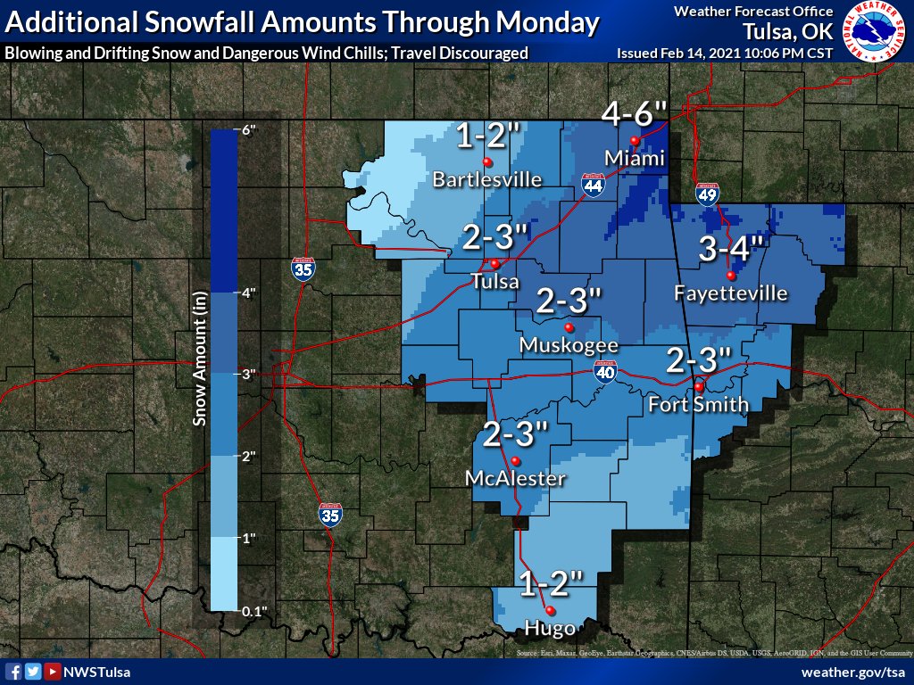 Nws Tulsa On Twitter 1010 Pm 2 14 21 Here Are The Updated Forecast Snow Amounts Ion Top Of What We Have Already Seen Heaviest Snow Shifting Into Far E Okwx And W
