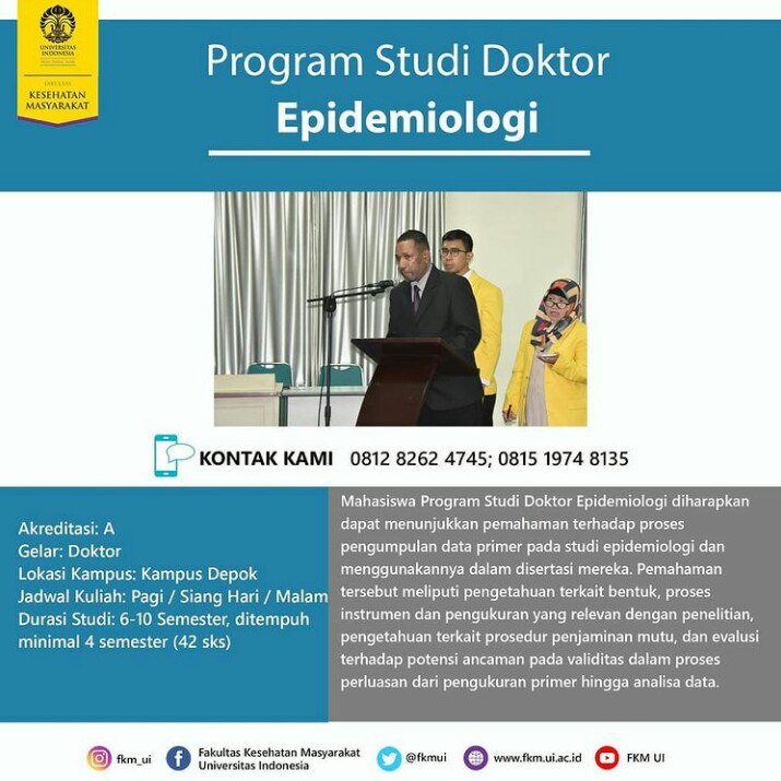 fkmui's tweet image. Selamat pagi ...
Kali ini kami sampaikan informasi tentang program studi doktor Epidemiologi FKM UI

Lebih lanjut tentang program studi ini, silahkan simak informasi berikut

Jangan lupa cek juga info di penerimaan.ui.ac.id

#DoktorFKMUI
#simakui2021