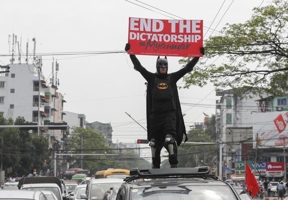 Batman today on the streets of Yangon (photo credit: <a href="/MizzimaNews/">Mizzima News</a>)