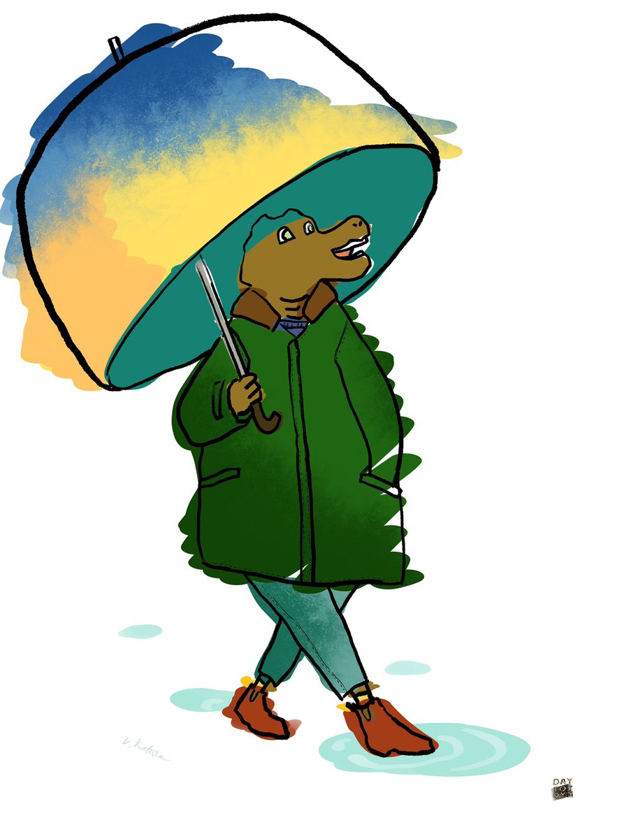 Kotaro Uchida わっに イラスト お絵描きさんと繋がりたい 服を着た動物 川下り出来そうな傘