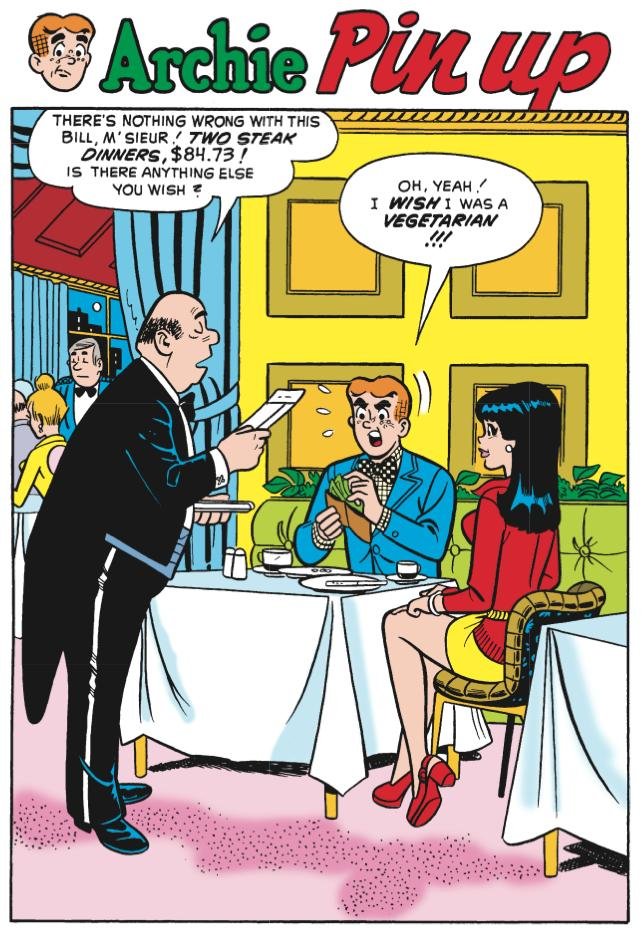i love that the Betty and Veronica pinups are them posing attractively while the Archie pinup is him struggling with his finances, totally the peak of masculinity, that's what the people want 
