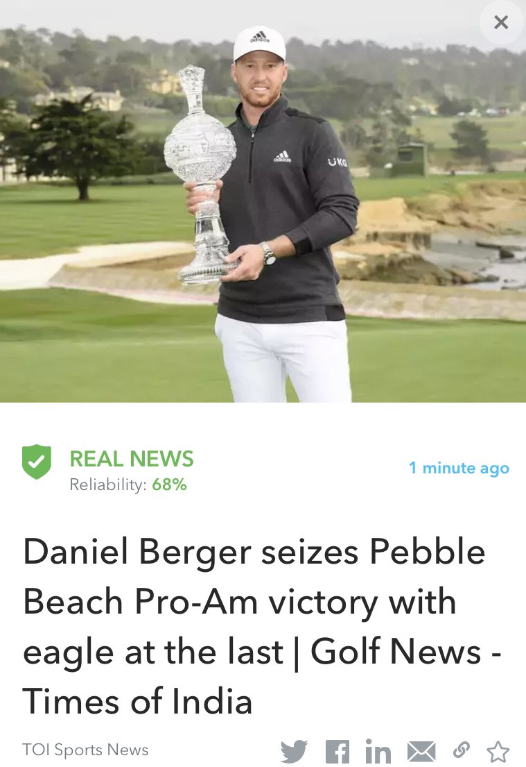 Oigetit_sports2's tweet photo. Daniel Berger drilled a 30-foot eagle putt at the 72nd hole to win the US PGA Tour Pebble Beach Pro-Am in dramatic style. ๐๏ธโโ๏ธ
Read More: https://t.co/YvZ1TtKGDB
#PGATour #DanielBerger
This article was fact-checked by Oigetitโ
https://t.co/9z8vr6LmtJ