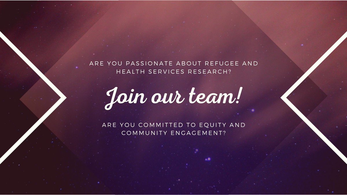 Exciting opportunity to join the refugee &amp; migrant research program <a href="/MCRI_for_kids/">Murdoch Children's Research Institute (MCRI)</a> with <a href="/_elisha_riggs/">Elisha</a> and I! bit.ly/3b5kTEx please share in your networks!
#equity #communityengagement #perinatalresearch #refugeehealth #traumainformed #intergenerationalhealth