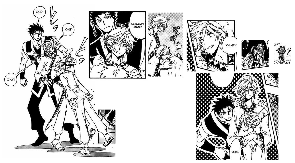 1. they are the tiniest and most beautiful family in the world
2. notice how kurogane once again uses That arm to A. wrap around fai B. to noogie syaoran. because he has learned to love and find strength in love and he loves his spouse and his son. because they are a Found Family 