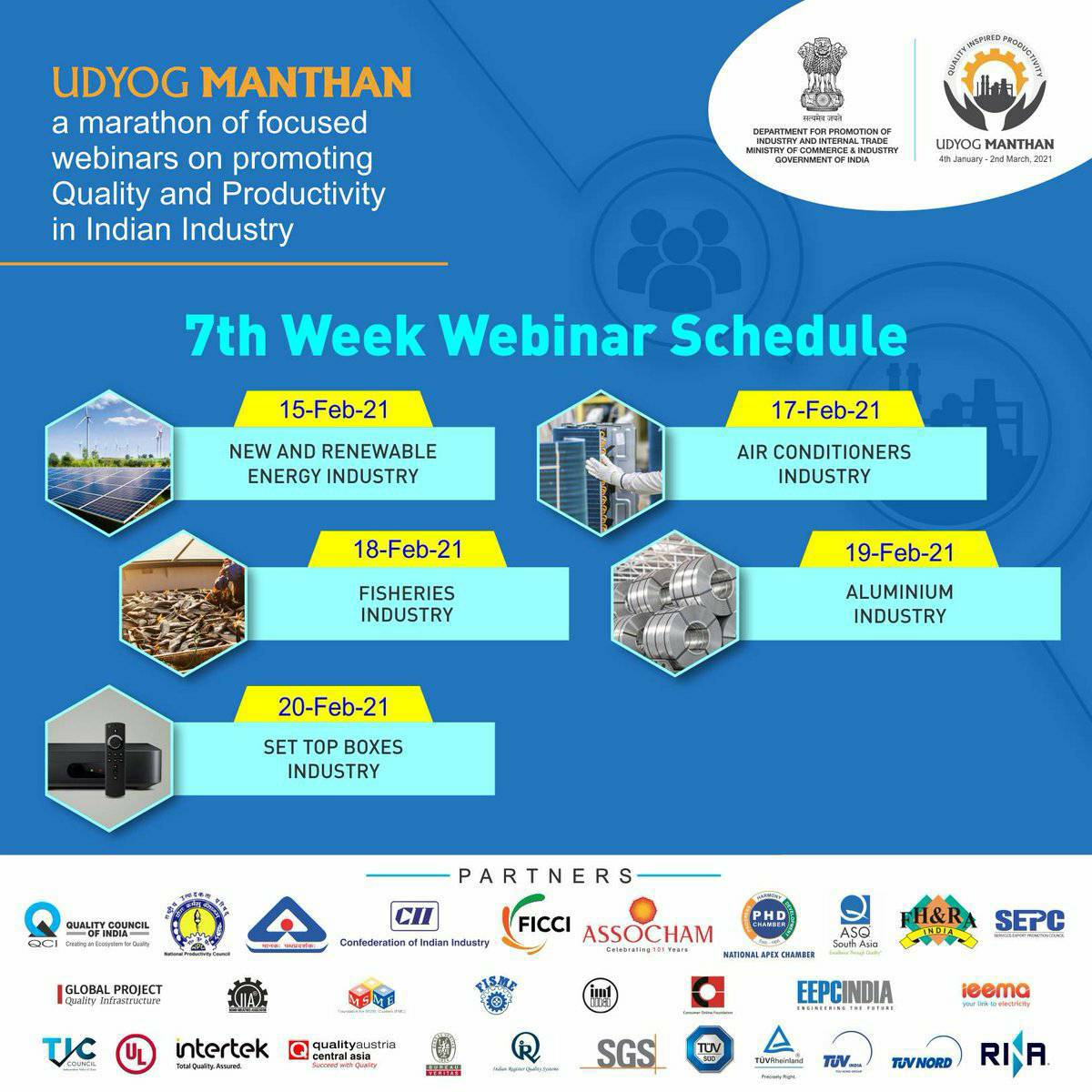 #UdyogManthan 

Block your calendar for the 7th week of #UdyogManthan webinars. 
Join this marathon series of sector-specific webinars to gain expert insights on improving Quality &amp; Productivity of the Industry.

Register Now: 
#UdyogManthan