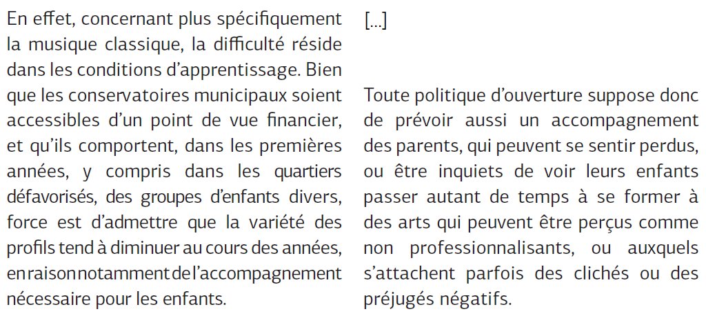 Et il insiste : aller vers les élèves pour lutter contre l'impact des stéréotypes, s'organiser avec les organisations locales, revoir la place de l'enseignement musical, offrir l'accompagnement nécessaires au plus défavorisés, mener des programmes de démocratisation culturelle…