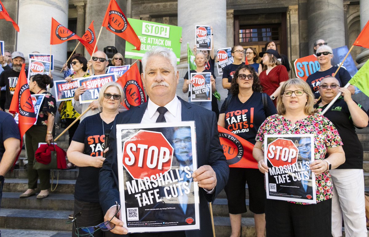 Public Service Association of South Australia (@psa_of_sa) on Twitter photo PSA General Secretary Nev Kitchin at today's Parliament House action against #TAFE cuts with <a href="/aeusa/">Australian Education Union | SA Branch</a>
"This is part of the government’s obsession with privatising everything they can."
#stoptafecuts #saparli PSA General Secretary Nev Kitchin at today's Parliament House action against #TAFE cuts with <a href="/aeusa/">Australian Education Union | SA Branch</a>
"This is part of the government’s obsession with privatising everything they can."
#stoptafecuts #saparli