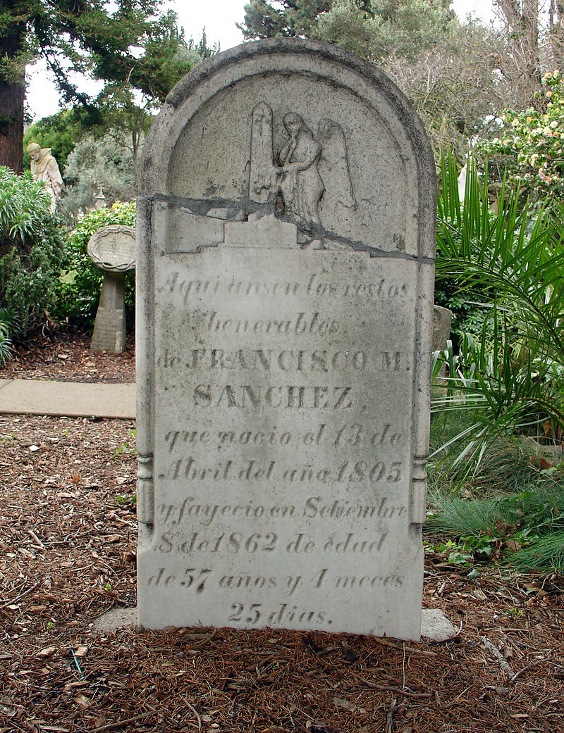 He died in 1846 and is buried at Mission Dolores near the school in San Francisco: