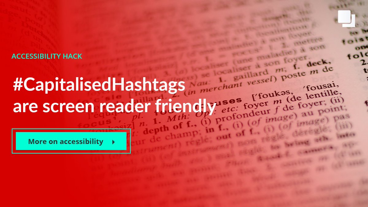 DaniaSoftware's tweet image. Did you know?

If you capitalise the first letter in each word of your hashtags, #LikeThisOne, screen readers will read out the words individually - making it far more accessible.

#Accessibility #PascalCase #DigitalInclusion #AccessibilityHack #A11y