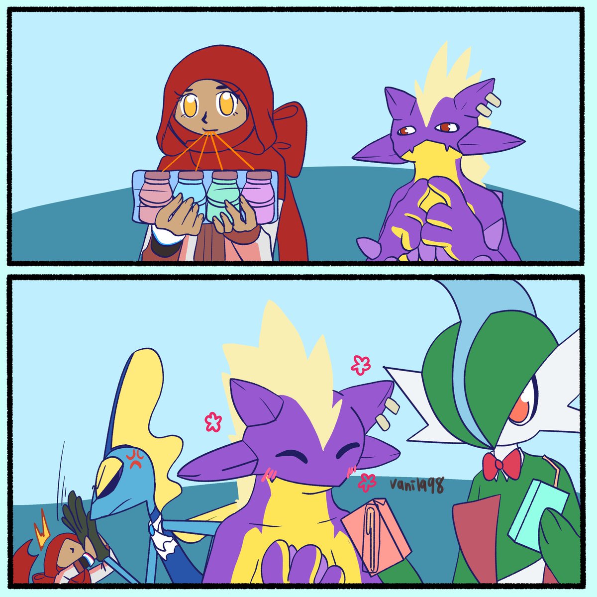 fiqah_yasin's tweet photo. Drinking juice 
.
.
.
#pokemonoc #zeniaafwu #traineroc  #inteleon #intereon  #pokemonart  #erureido #gallade #toxtricity #strinder https://t.co/iyvtBSgiQL